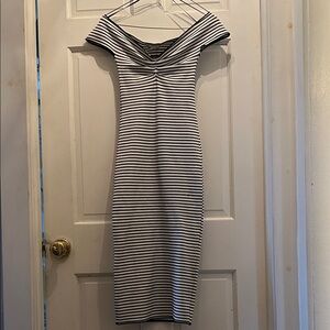 Zara Black and White Striped Midi Dress